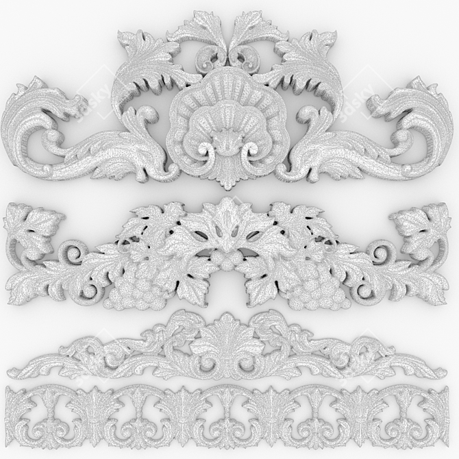 Golden Patina Sculpted Decor 3D model image 2