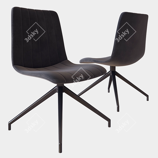 Sleek Leipzig Chair: Black Velvet & Metal 3D model image 1