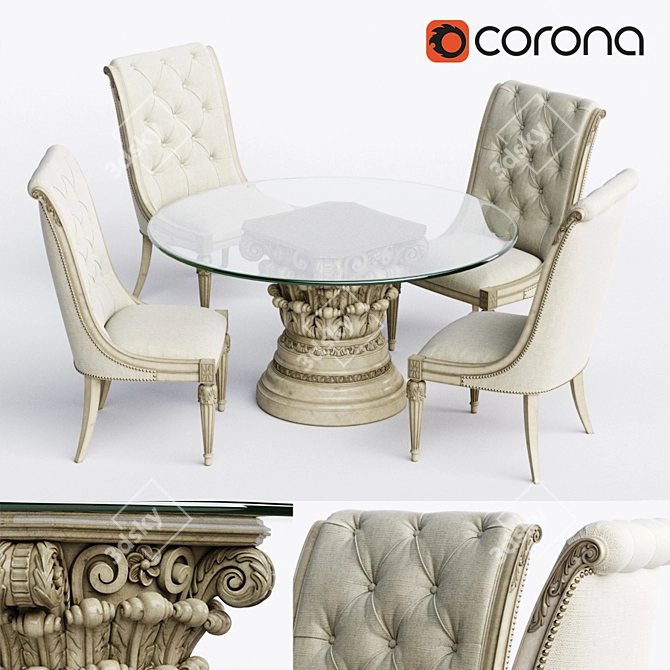 Elegant Glass Top Dining Set 3D model image 1