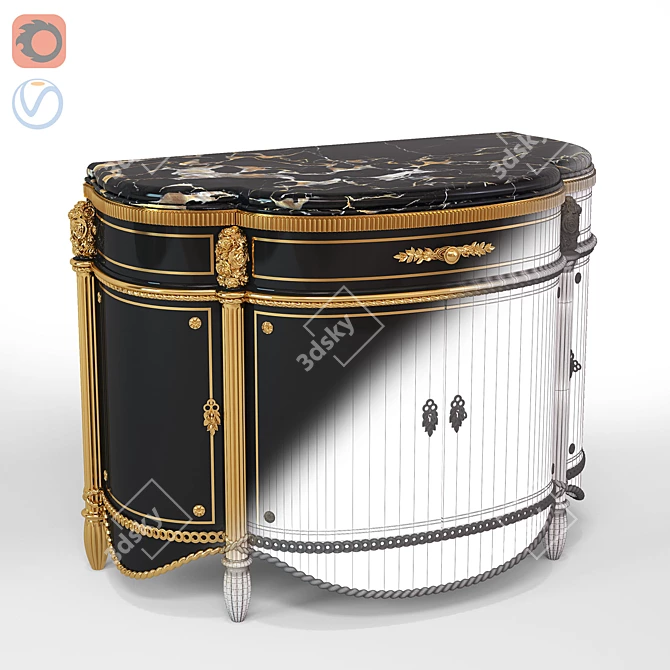 Elegant Wood & Marble Chest 3D model image 2
