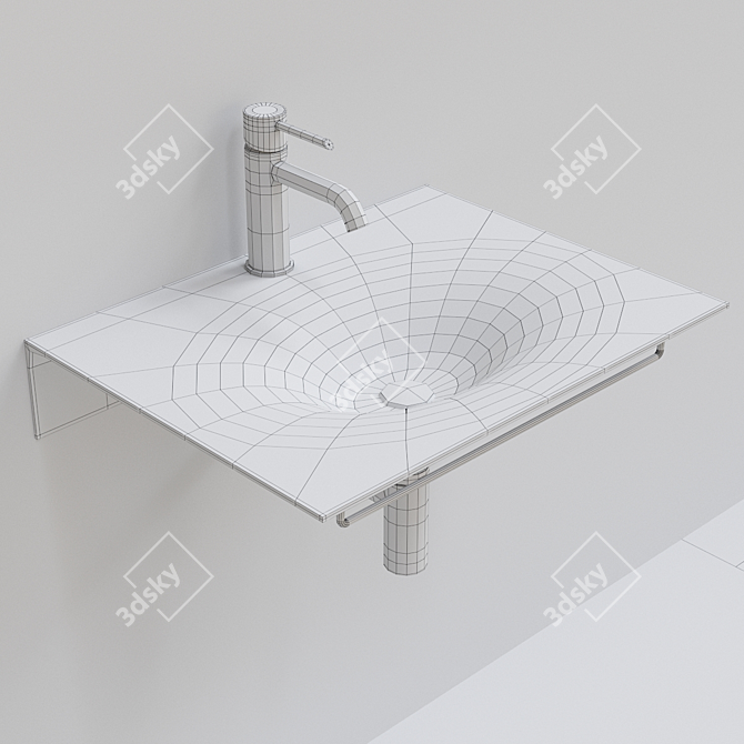 Elegant Veil Ceramic Washbasin 3D model image 3