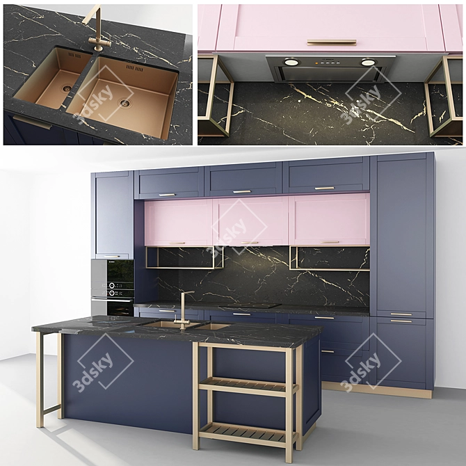 Blue Island Kitchen: Stylish and Functional 3D model image 1