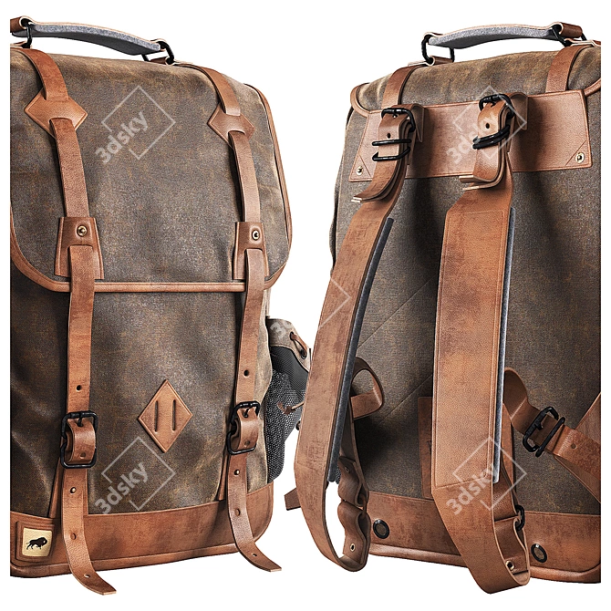 Vintage Dakota Waxed Canvas Backpack 3D model image 2