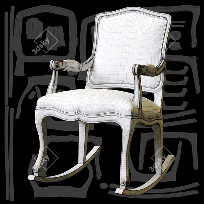 French Vintage Upholstered Rocker - Classic and Elegant 3D model image 3