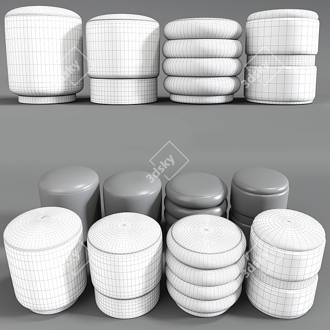 Stylish Poufs Set for Home Decor 3D model image 2