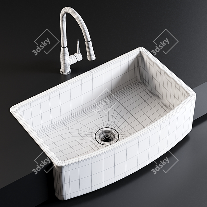 Modern Sink Quartet & Mixer Set 3D model image 3