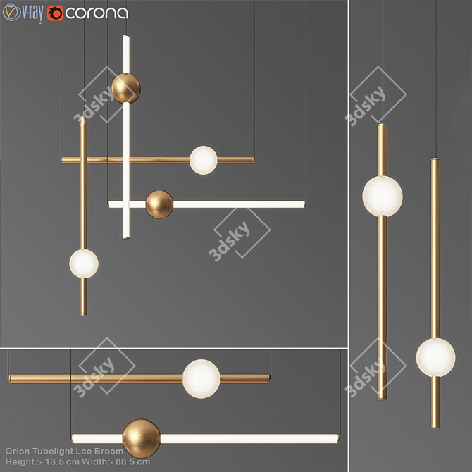 Orion Tubelight: Sleek Brass & Glass Illuminate 3D model image 1