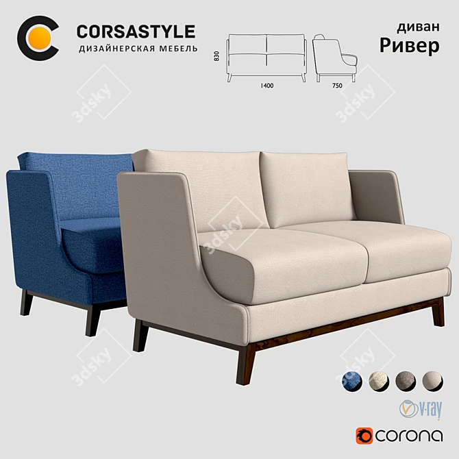 River Sofa: Elegant and Stylish 3D model image 1