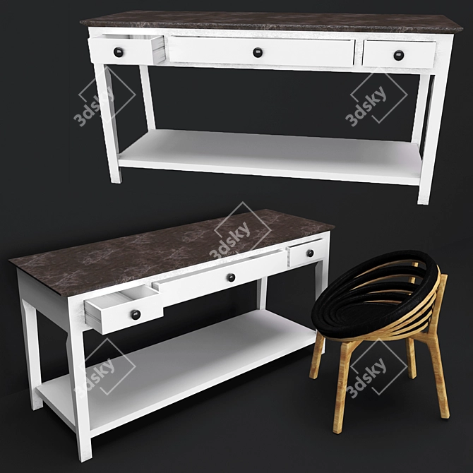 Controllable Bedroom Table & Chair 3D model image 1