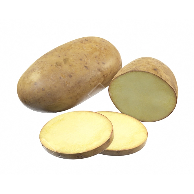 Versatile Potato Trio: Whole, Half & Slices 3D model image 1