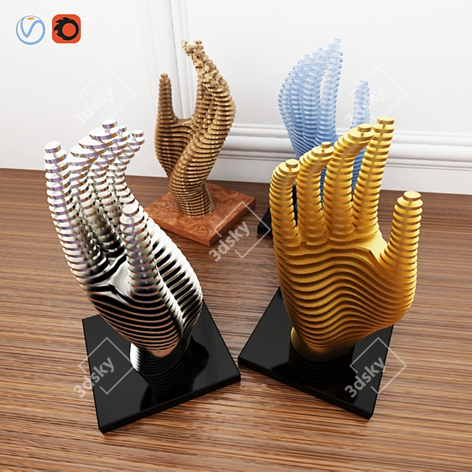 Eco-Friendly Hand Figurine Plates 3D model image 1