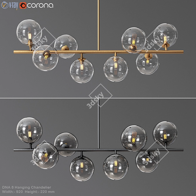 DNA 8 Glass Brass Chandelier 3D model image 1