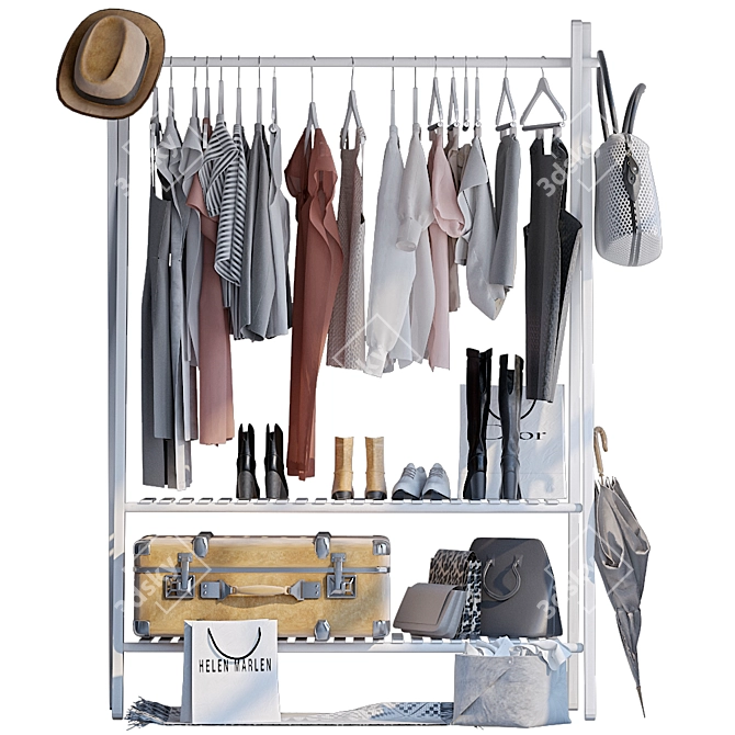 Stylish Floor Rack for Clothes 3D model image 1