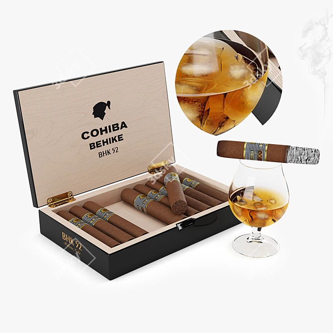 Luxury Whiskey Glass with Cohiba Cigars 3D model image 1