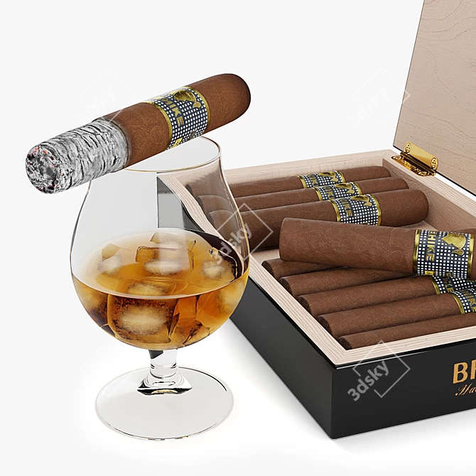 Luxury Whiskey Glass with Cohiba Cigars 3D model image 2