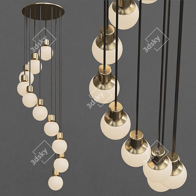 Elegant Brass Chandelier: Mass Light 3D model image 1