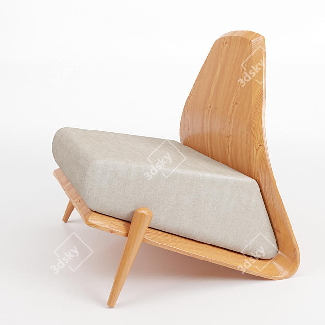 Rustic Wood Chair with Ottoman 3D model image 2