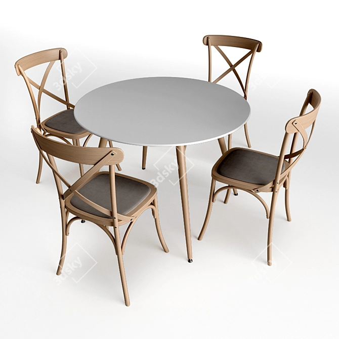 Sleek Daw Table and Silea Chairs Set 3D model image 1