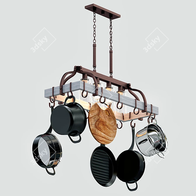 Bronze Kitchen Pot Rack Chandelier 3D model image 1
