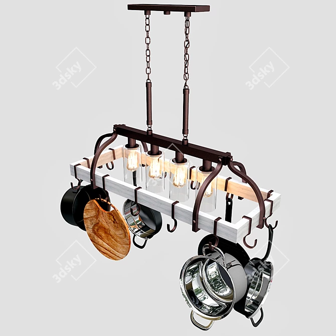Bronze Kitchen Pot Rack Chandelier 3D model image 2