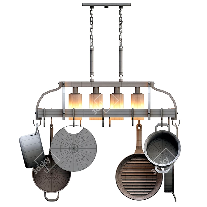 Bronze Kitchen Pot Rack Chandelier 3D model image 3