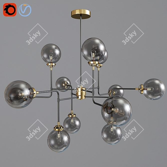 Elegant 12-Light Mid-Century Chandelier 3D model image 1
