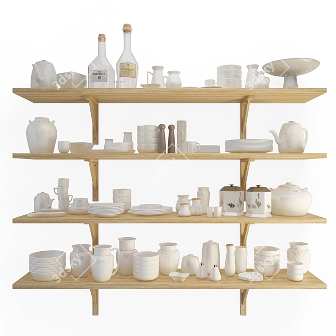 4-Tier Classic Crockery Shelves 3D model image 1