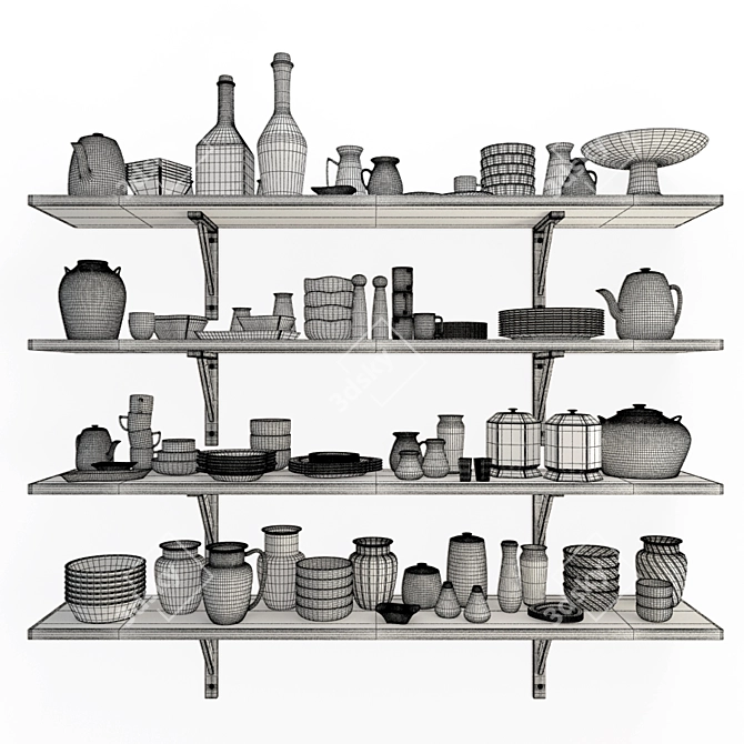 4-Tier Classic Crockery Shelves 3D model image 2