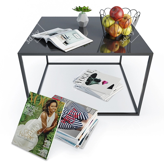 Metallic Coffee Table & Decor Set 3D model image 1