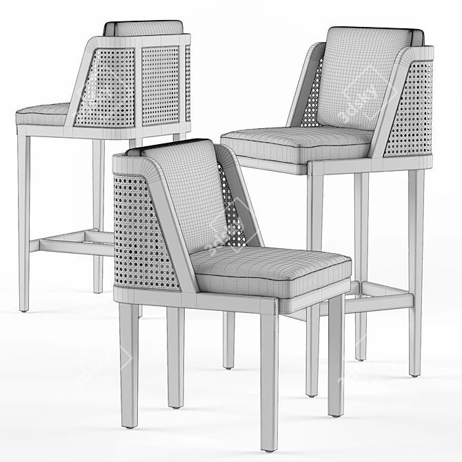 Rattan Throne Chair & Barstool 3D model image 2