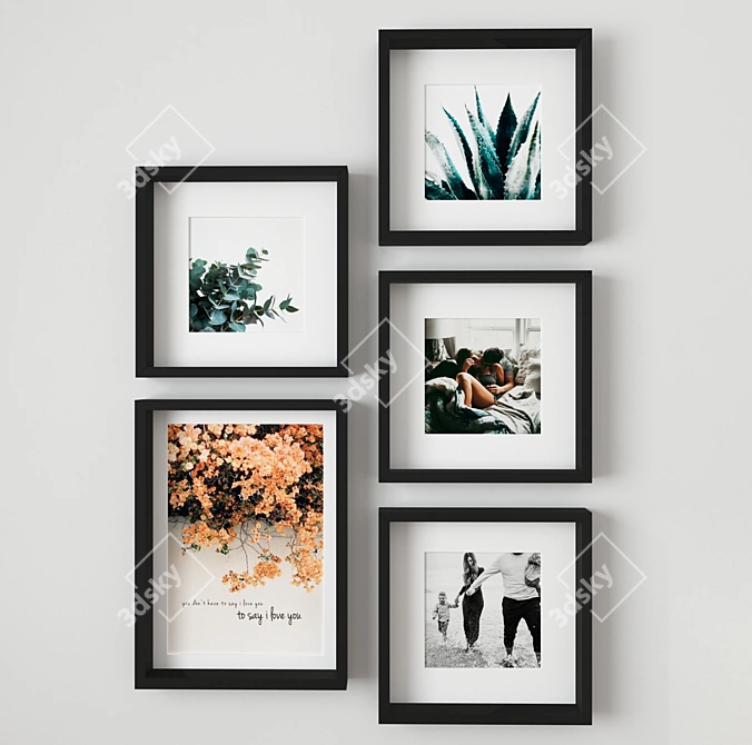 Elegant Black Photo Frame Set 3D model image 1