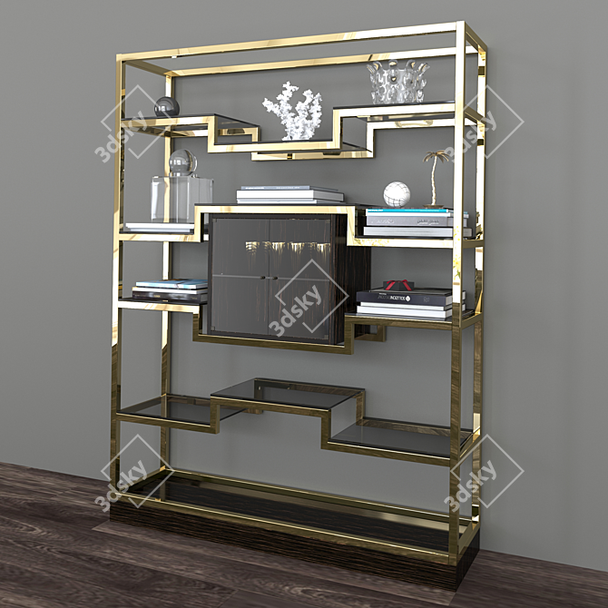 Etruria Metal Shelving with Bronze Glass Shelves 3D model image 1