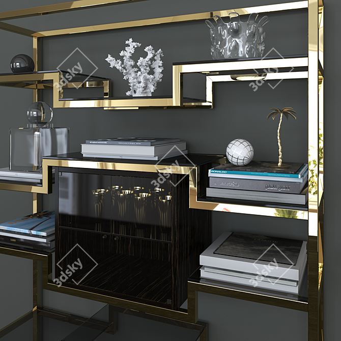 Etruria Metal Shelving with Bronze Glass Shelves 3D model image 2