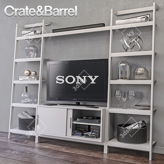 Sawyer White Media Stand with Bookcases 3D model image 2