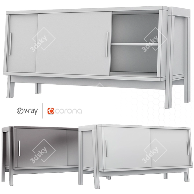 Sawyer Low Media Stand in Mocha and White 3D model image 3