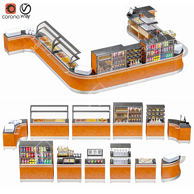 SelfServiceLine-54: Efficient and Stylish Food and Beverage Self-Service Stands 3D model image 1