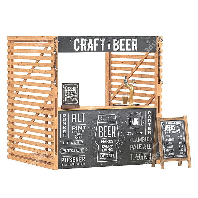 Rustic Beer Kiosk with Tap 3D model image 1