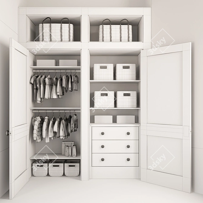 Modern Kids Wardrobe - Baby Clothing Storage 3D model image 3