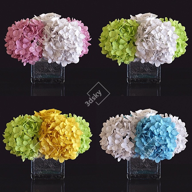 Elegant Floral Arrangements: Hydrangea and Rose 3D model image 1