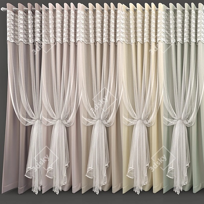 Elegant Lace Curtains with Grommets 3D model image 2