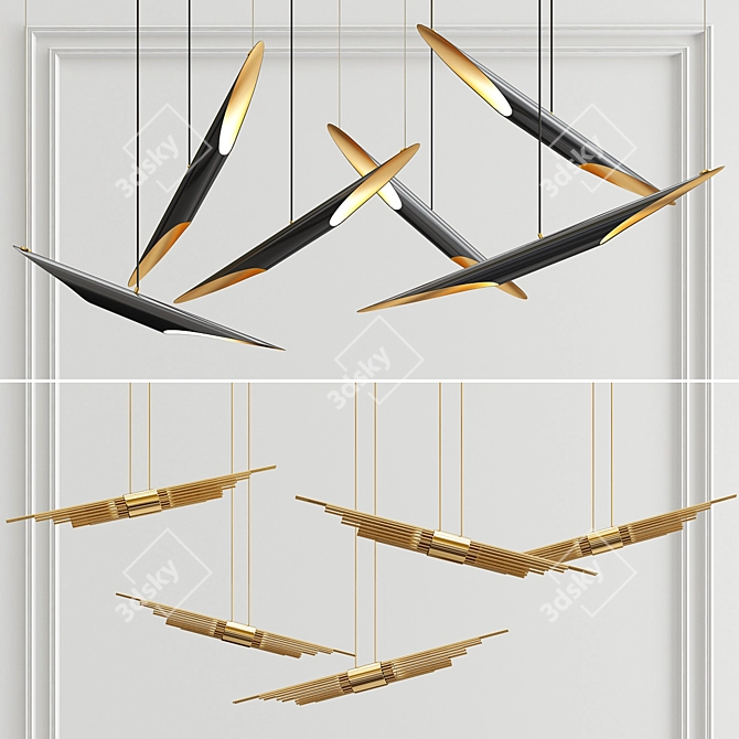 Sleek Angled Coltrane Pendant Pair 3D model image 1