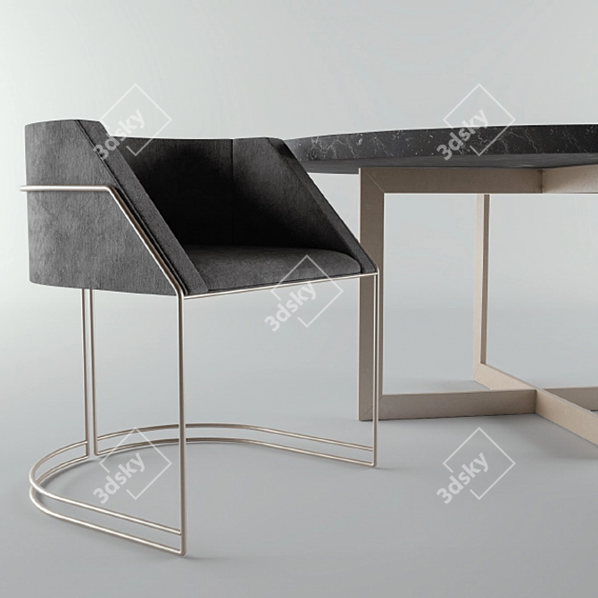 Sleek Marble & Velvet Dinning Set 3D model image 2