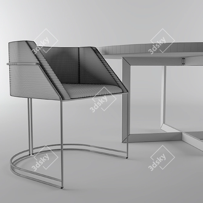 Sleek Marble & Velvet Dinning Set 3D model image 3