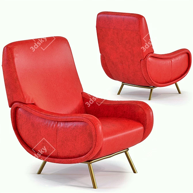 Vintage Red Leather Armchair 3D model image 1