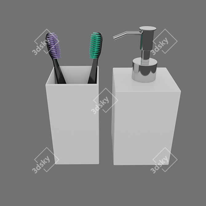 Gleaming Glass: Toothbrushes & Soap Dispenser 3D model image 1