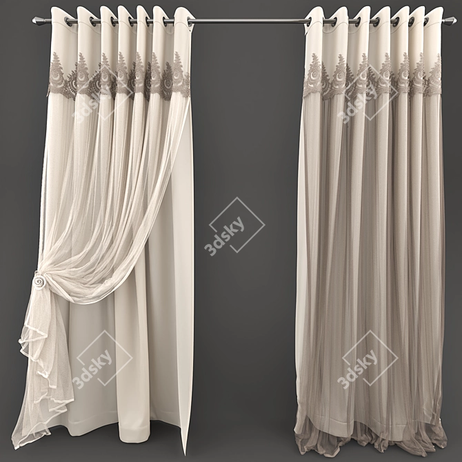 Lace Curtain Set: Customizable Colors 3D model image 2