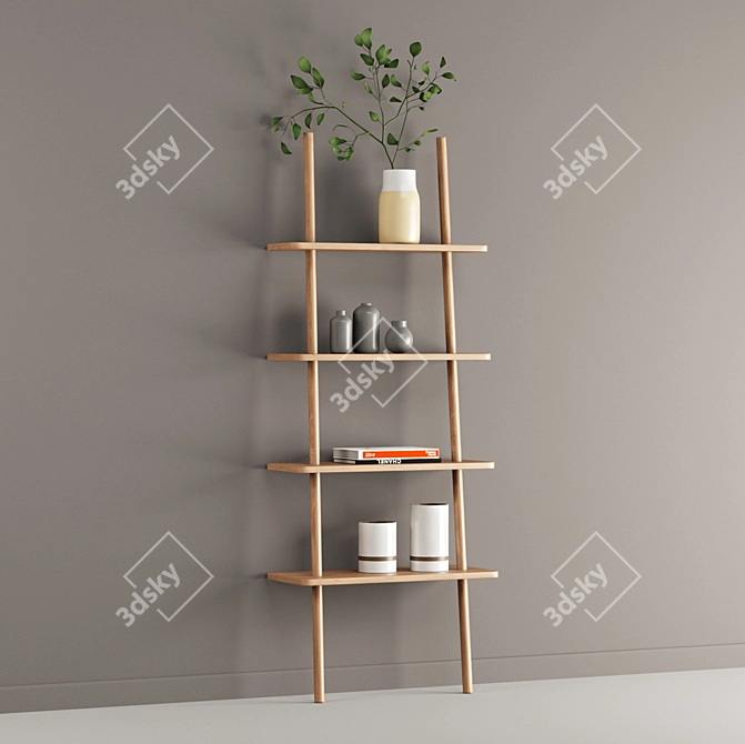 Rustic Oak Display Shelf 3D model image 4