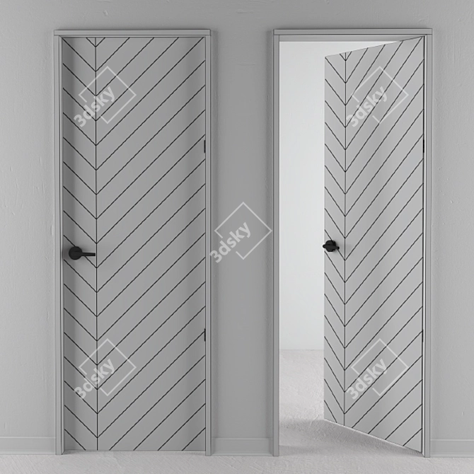 Stylish Chevron Door with Adjustable Size 3D model image 2