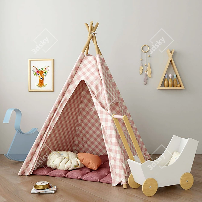 Playful Wigwam Nursery Set with Toys 3D model image 1