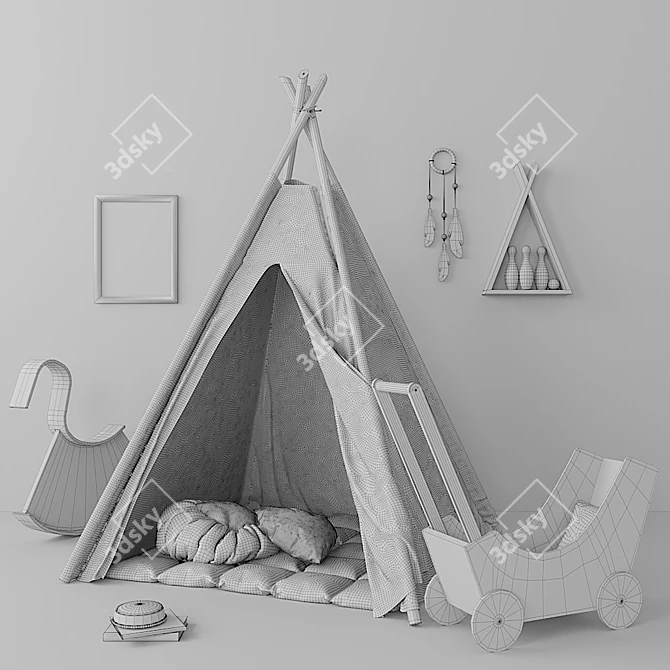 Playful Wigwam Nursery Set with Toys 3D model image 2